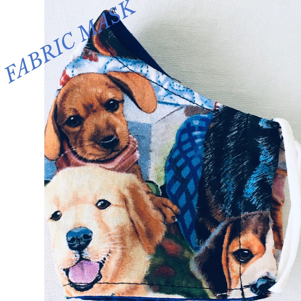 FACE MASK 💯% COTTON DOGS MOTIF BLUE CREAM GREEN - Picture 4 of 9